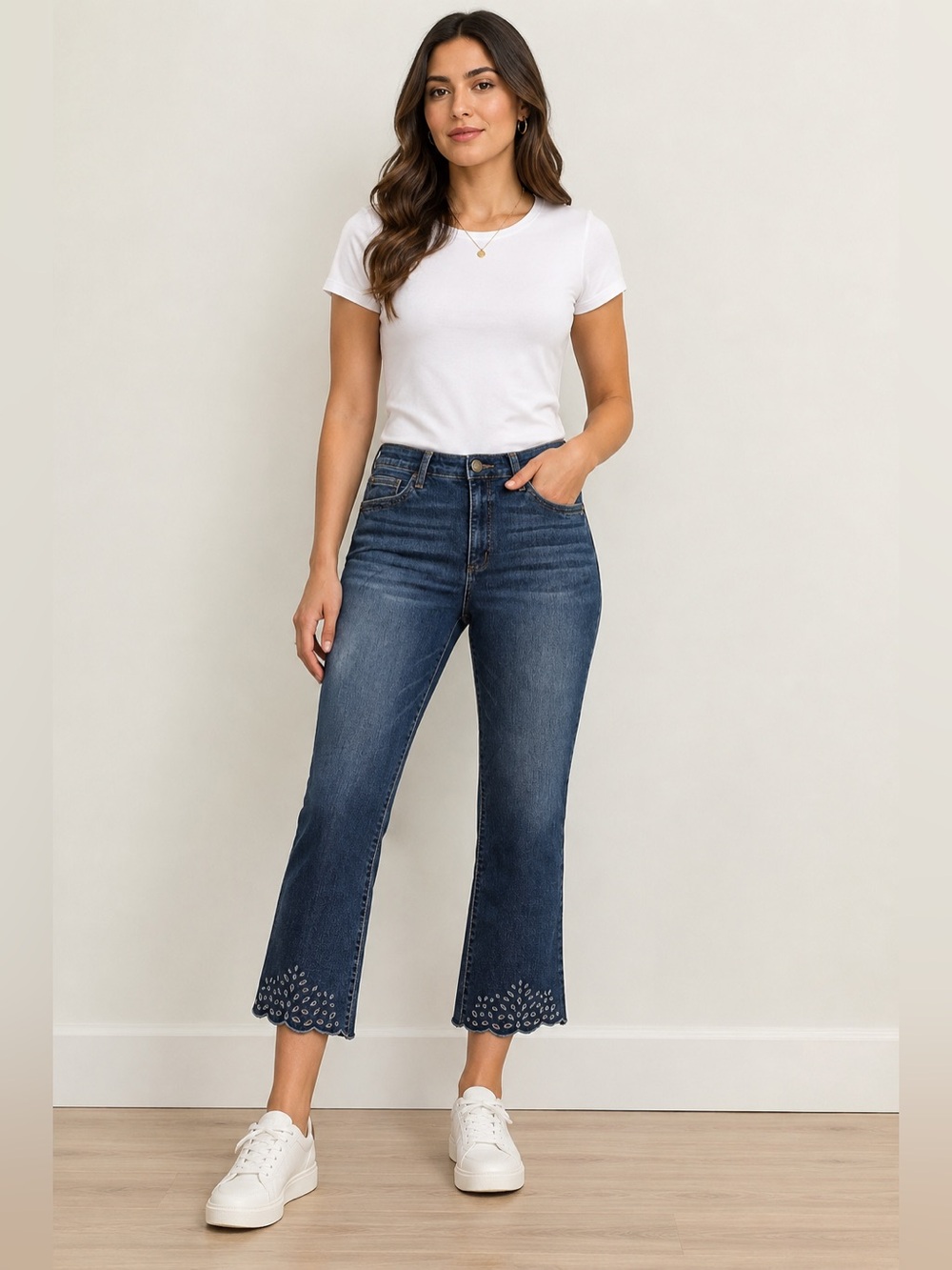 Democracy Ab Technology Cropped Itty Bitty Flare Jeans With Embroidered Cuff